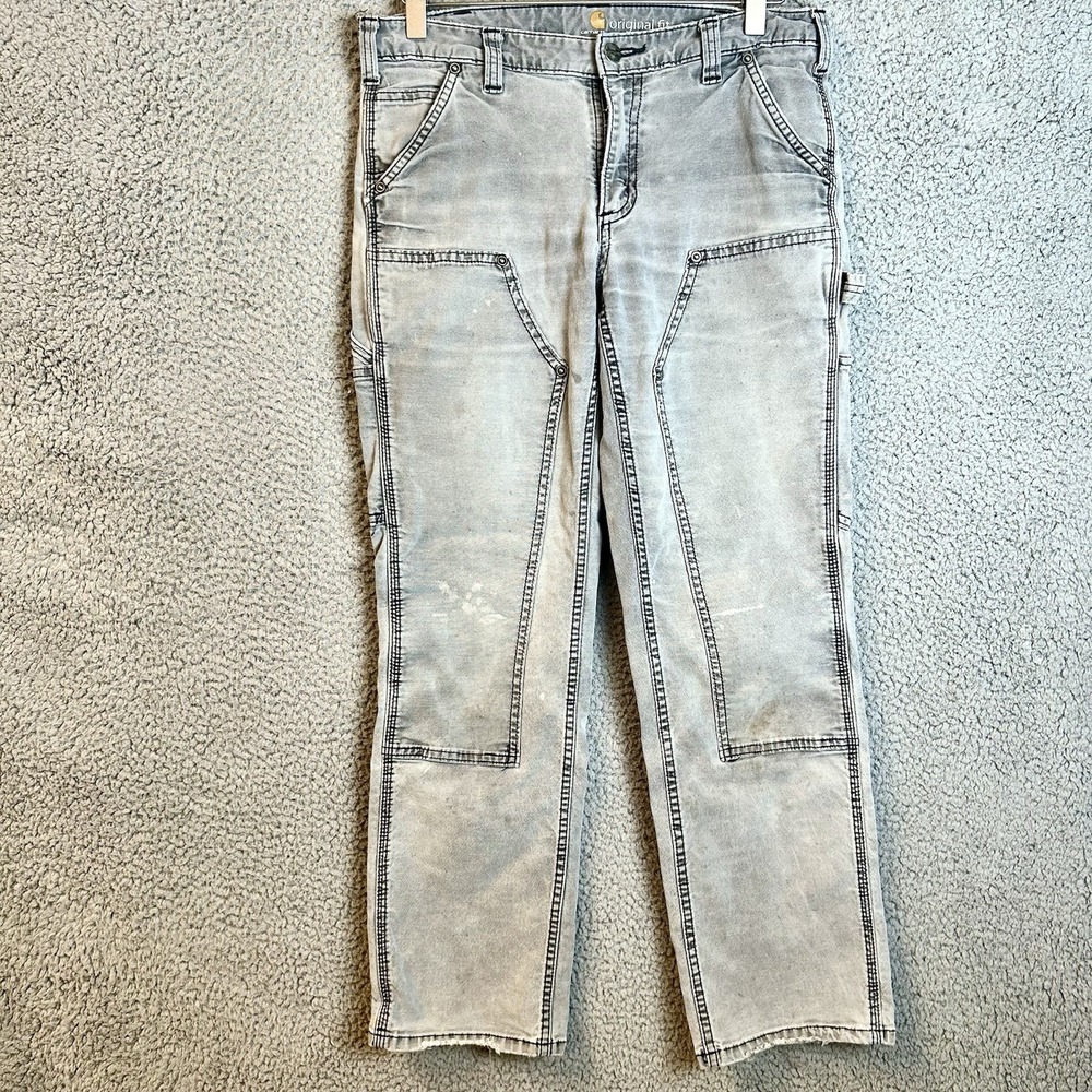 Carhartt Women's Double Knee Dungaree Gray Pants Size 8 Short Original Fit Work